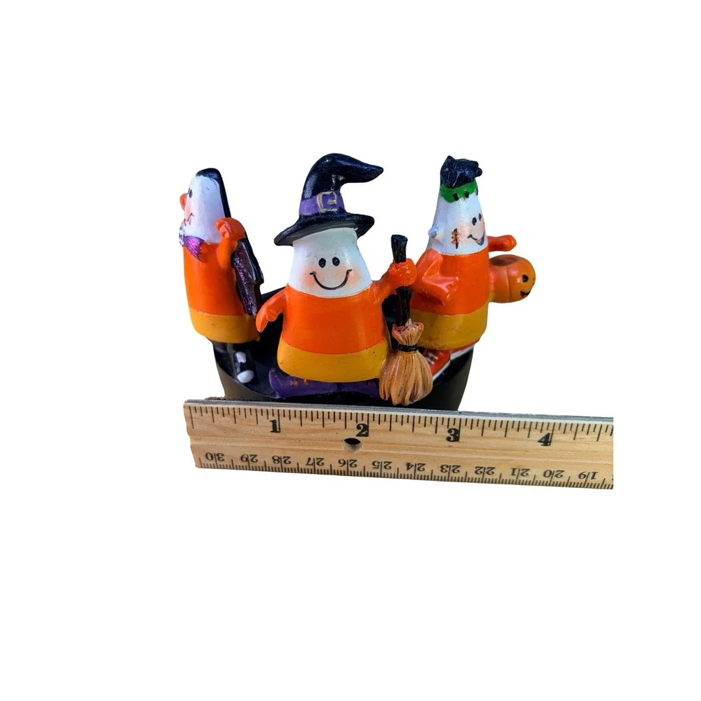 VTG Halloween Candy Corn Ghost Witch Frankenstein Candle Ring Base DME 2010